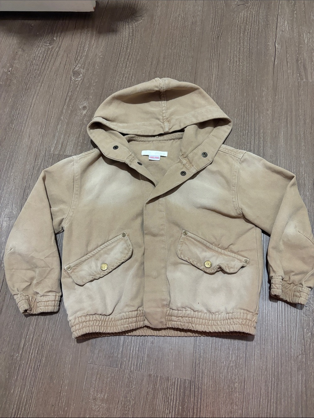 Kids Hooded Canvas Jacket in Tan